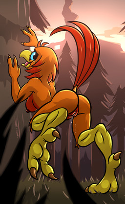3_toes anthro areola aroused aroused_face avian_feet beak bent_over big_butt bodily_fluids breasts butt dripping feathers feet female forest genital_fluids genitals humanoid_genitalia leaking looking_at_viewer looking_back nipples non-mammal_breasts non-mammal_nipples nude open_beak open_mouth orange_body orange_feathers outdoor_nudity outside plant pussy_juice_leaking red_body solo tail tail_feathers talons thick_thighs toes tongue tongue_out tree vaginal_fluid_drip vaginal_fluids vaginal_fluids_on_vulva vulva wide_hips bassybefuddle conditional_dnp windborn amara_(windborn) avian bird digital_media_(artwork) hi_res