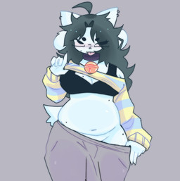 anthro blue_body clothing female green_hair hair slightly_chubby slightly_chubby_anthro slightly_chubby_female solo striptease undressing scentedpocky undertale undertale_(series) temmie_(undertale) temmie_(species) 2025 tagme