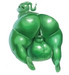 anthro anus backsack balls big_balls big_butt butt feet food genitals glistening glistening_body green_body green_eyes huge_balls huge_butt looking_at_viewer male overweight overweight_anthro overweight_male presenting presenting_anus presenting_balls puffy_anus solo uwu wide_hips spooniel gu_(character) ghost spirit absurd_res hi_res