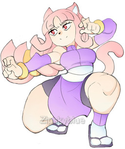 anthro clothing crouching female hair pink_hair purple_clothing socks_with_sandals solo tail zipskyblue nina_(zipskyblue) felid feline mammal hi_res
