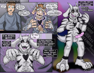 3_toes 4_fingers abs after_transformation anklet_(marking) anthro arm_tuft athletic athletic_anthro athletic_human athletic_male balls biped black_markings black_sclera black_stripes blonde_hair blue_eyes bottomwear burning_clothes cheek_tuft chin_tuft claws close-up clothing confusion cutaway destroyed_clothing dialogue duo elbow_tuft energy erection eye_color_transformation facial_tuft feet finger_claws fingers floppy_ears fur fur_growth genitals gradient_background growth hair hair_to_fur happy head_tuft heart_(marking) horn horn_growth human_to_anthro humanoid_genitalia humanoid_penis identity_death imminent_transformation looking_at_own_hands male markings mid_transformation nude nude_anthro nude_male open_mouth paws penis pink_penis plantigrade possession pupils scut_tail sharp_teeth shirt short_tail simple_background slit_pupils snout snout_growth solo species_transformation speech_bubble spiky_fur standing stripes tail tearing_clothing tearing_shirt teeth text toe_claws toes tongue topwear torn_clothing torn_shirt torn_topwear transformation triumphant tuft vein veiny_penis white_body white_claws white_fur white_horn white_pupils altered undertale undertale_(series) asriel_dreemurr_(god_form) bovid caprine deity demon goat human mammal 2026 artist_name comic digital_media_(artwork) english_text one_page_comic shaded signature