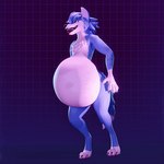 anthro belly belly_inflation big_belly blue_body blue_fur blue_hair chest_tuft detailed_background fur hair happy inflation jumping male solo tuft waving_tail blopfry raeny_(blopfry) canid canine canis domestic_dog mammal 2024 3d_(artwork) animated digital_media_(artwork)