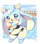 3_toes 4_fingers anthro belly bikini biped blue_body blue_eyes blue_fur blue_paws blush breasts cheek_tuft chibi cleavage clothed clothing curvy_figure dessert dewlap_(anatomy) eyelashes facial_tuft feet female female_anthro fingers floppy_ears food fur holding_food holding_ice_cream holding_ice_cream_cone holding_object ice_cream ice_cream_cone kemono long_ears looking_at_viewer lop_ears multicolored_body multicolored_fur navel open_mouth open_smile overweight overweight_female semi-anthro short short_stack skimpy slightly_chubby slightly_chubby_female smile solo standing swimming_pool swimwear swirl tan_body tan_fur thick_thighs toes tongue tuft two-piece_swimsuit two_tone_body two_tone_fur wide_hips syationthecop sofu_(pyritie) lagomorph leporid mammal rabbit 2022 digital_media_(artwork) full-length_portrait hi_res portrait