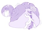 blobby burping dialogue duo fat_rolls female feral hoof_on_belly immobile lying morbidly_obese obese on_front overweight speech_bubble talking_to_self boot_(artist) friendship_is_magic hasbro my_little_pony mythology carrie_(qweave) rarity_(mlp) avian equid equine gryphon horse mammal mythological_avian mythological_creature pony hi_res