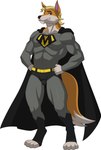 anthro bulge clothing cosplay male simple_background solo superhero_costume tight_clothing white_background sparksstars batman_(series) dc_comics batman blake_gibson canid canine canis mammal wolf hi_res