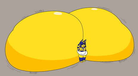 :< anthro big_butt black_eyes blue_ears blue_hair blue_tail butt clothing crossed_arms dress female grey_background hair huge_butt hyper hyper_butt markings motion_lines simple_background solo striped_markings striped_tail stripes tail tail_markings three-quarter_view white_clothing white_dress yellow_body yellow_inner_ear yellow_tail cooluthink animal_crossing nintendo ankha_(animal_crossing) domestic_cat felid feline felis mammal 2026 cel_shading colored digital_media_(artwork) hi_res shaded