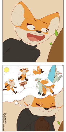 ambiguous_penetration anthro biped black_nose breasts brown_body brown_fur clothing duo female fur genitals male male/female multicolored_body multicolored_fur nipples nude nude_female orange_body orange_fur penetration penile penile_penetration sex teeth text thought_bubble topwear vulva white_body white_fur sniffsnorf lucy_(sniffsnorf) canid canine fox mammal comic english_text hi_res
