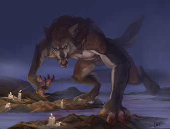 animal_genitalia anthro balls blood blood_in_mouth blue_eyes bodily_fluids brown_body brown_fur claws digitigrade fangs finger_claws fully_sheathed fur genitals male sheath snout solo tail teeth toe_claws slavdy mythology canid canine canis mammal mythological_canine mythological_creature werecanid werecanine werecreature werewolf wolf absurd_res hi_res