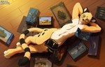 anthro bird's-eye_view box container convenient_censorship covered_breasts female fur green_eyes hands_behind_back high-angle_view miniature_model solo text whiskers yellow_body yellow_fur the-minuscule-task cheetah felid feline mammal absurd_res english_text hi_res