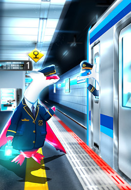 blue_body blue_feathers claws clothed clothing duo eon_duo eyes_closed feathers female feral gesture hat headgear headwear holding_object inside legendary_duo machine male partially_clothed public_transportation rapid_transit red_body red_feathers sign smile subway text time train train_conductor uniform vehicle vending_machine waving white_body white_feathers pokevy nintendo pokemon generation_3_pokemon latias latios legendary_pokemon pokemon_(species) absurd_res hi_res japanese_text