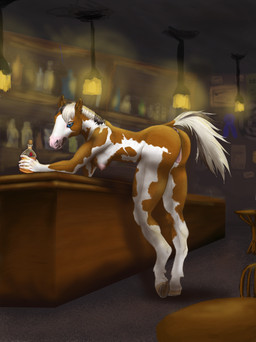 alcohol animal_genitalia anthro bent_over beverage blue_eyes equine_genitalia female genitals hooves looking_at_viewer public public_nudity solo suggestive lullaniabby equid equine mammal absurd_res hi_res