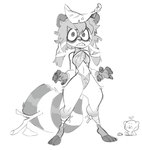 ambiguous_gender anthro clothed clothing digitigrade female feral group hair leaf_clothing messy_hair midriff skimpy solo_focus stick tanuki_leaf foretbwat arthropod beetle canid canine cucujoid insect ladybug mammal raccoon_dog tanuki absurd_res hi_res monochrome