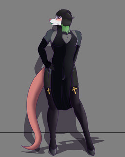 blush bulge clothing dress embarrassed eyewear femboy footwear glasses green_lips high_heels legwear lips makeup male piercing shoes socks solo thigh_highs thigh_socks zarter american_opossum avian bird corvid corvus_(genus) hybrid mammal marsupial oscine passerine raven absurd_res hi_res