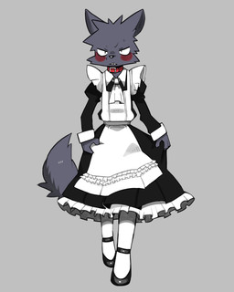 anthro biped blush clothed clothed_anthro clothed_male clothing collar crossdressing footwear front_view fully_clothed fully_clothed_anthro fully_clothed_male fur grey_background grey_body grey_fur high_heels legwear maid_apron maid_uniform male plantigrade pose shoes simple_background slim slim_anthro slim_male solo stockings tail uniform pizademokttero nifram_logan canid canine canis mammal wolf 2025 4:5 absurd_res digital_drawing_(artwork) digital_media_(artwork) hi_res