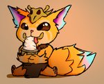 anthro bone bottomwear brown_eyes clothing dessert eating food fur ice_cream ice_cream_cone loincloth male no_sclera orange_body orange_fur pawpads sitting skull solo teeth tongue young young_anthro ncpk league_of_legends riot_games tencent gnar_(lol) yordle low_res source_request