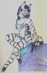 anthro breasts clothed clothing female hooves pose simple_background skimpy small_breasts solo stripes tail white_background ishaway equid equine mammal zebra