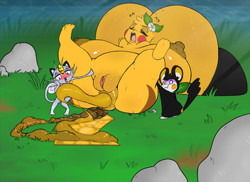 ambiguous_gender anthro anus big_breasts blush breasts disgust excessive_feces feces female flower genitals group huge_breasts hyper hyper_breasts hyper_feces mature_female membrane_(anatomy) nipples patagium plant scatplay size_difference slightly_chubby tongue tongue_out vulva roy_mccloud nintendo pokemon aria_(roy_mccloud) fan_character mom_(roy_mccloud) alolan_form alolan_meowth emolga generation_1_pokemon generation_5_pokemon generation_7_pokemon mammal pikachu pokemon_(species) regional_form_(pokemon) rodent sciurid