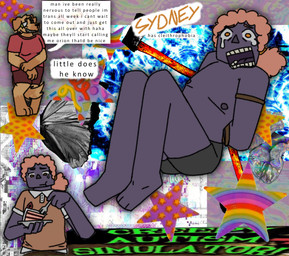ambiguous_anthro ambiguous_gender anthro barefoot bound cake clothed clothed_ambiguous clothed_anthro clothed_female clothing dessert distressed duo feet female female_anthro food fully_clothed fully_clothed_ambiguous fully_clothed_anthro fully_clothed_female male male_anthro nipples text topless topless_anthro topless_male audiht sydney_(audiht) tashia_'piss'_(audiht) canid canine humanoid mammal english_text hi_res nonbinary_(lore) trans_(lore) trans_man_(lore)