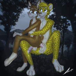 4_toes anal anal_penetration annoyed anthro anthro_on_anthro anthro_penetrated anthro_penetrating anus balls bent_legs big_dom_small_sub butt chuckling curved_penis detailed_background dominant dominant_male duo ejaculation embarrassed embarrassed_male erection eye_contact eyebrows eyewear eyewear_only feet fingers flaccid forest fur genitals giving_up glasses glasses_only grass grass_field hair hands-free happy happy_sex hug hunter hunting imminent_sex inviting looking_at_another looking_back looking_pleasured love male male/male male_penetrated male_penetrating male_penetrating_male markings nervous nervous_smile nude penetration penile penile_penetration penis penis_in_ass penis_size_difference plant pleased pleased_expression predator/prey predator_penetrating_prey sex simple_background sitting sitting_on_another sitting_on_leg size_difference size_play sketch_background sketchbook sketchy sky smaller_male smaller_penetrated smile spots spotted_body spotted_fur spread_legs spreading tail toes tree unusual_anatomy wearing_glasses meretopett cheetah felid feline hare lagomorph leporid mammal pantherine rabbit 1:1 absurd_res hi_res sketch story story_in_description