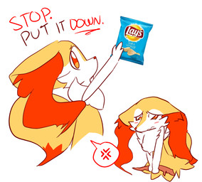 3_fingers ambiguous_anthro ambiguous_gender anthro arm_tuft asking_to_stop biped blush blush_stickers cheek_tuft chest_tuft chips_(food) command cross-popping_vein dipstick_tail ears_down embarrassed eyebrows facial_tuft fingers food front_view fur furrowed_eyebrows hip_tuft holding_object holding_stick inner_ear_fluff looking_at_viewer looking_away looking_back looking_back_at_viewer markings mouth_closed multicolored_body multicolored_fur multiple_poses nude_ambiguous nude_anthro orange_body orange_eyes orange_fur orange_inner_ear_fluff orange_nose orange_tail_tip pivoted_ears pose sad scolding shoulder_tuft side_view simple_background solo speech_bubble standing stick tail tail_markings text tuft two_tone_tail wavy_mouth white_background white_body white_fur yellow_body yellow_fur yellow_tail stubbypubby nintendo pokemon braixen canid generation_6_pokemon mammal pokemon_(species) 2025 colored digital_drawing_(artwork) digital_media_(artwork) english_text flat_colors hi_res