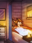 anthro bathing bathroom bathtub blonde_hair bubble candle closed_smile eyes_closed female fur hair inside long_hair mirror mouth_closed nude orange_body orange_fur partially_submerged peaceful reclining smile solo tan_body tan_fur unsigned acidic autumn_(praexon) canid canine fox mammal 3:4 colored_sketch hi_res sketch