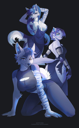 anthro areola biped bottomwear breasts butt claws clothed clothed_anthro clothed_female clothing countershade_torso countershading duo female fingers front_view fully_clothed fully_clothed_anthro fully_clothed_female fur hair kneeling looking_at_viewer navel nipples rear_view simple_background standing tail topwear unknowhiter canid canine domestic_cat felid feline felis fox mammal 2026 absurd_res digital_drawing_(artwork) digital_media_(artwork) hi_res