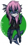 anthro chibi clothed clothing female green_eyes hair necktie pink_hair solo tail mokodoko mythology rizz dragon fish hybrid marine mythological_creature mythological_scalie scalie shark