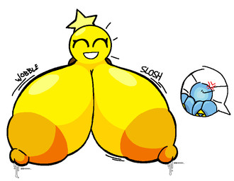 areola big_areola big_breasts big_nipples bodily_fluids breasts eyes_closed female huge_breasts hyper hyper_breasts lactating milk nipples not_furry offscreen_character onomatopoeia open_mouth orange_areola orange_nipples simple_background solo sound_effects text white_background yellow_body woodsglue mario_and_luigi_(series) mario_bros nintendo ocarina_of_time the_legend_of_zelda navi starlow fairy star_sprite waddling_head 2025 digital_media_(artwork) english_text