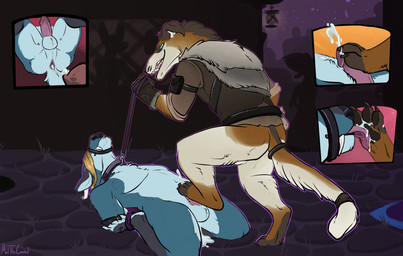 after_anal anthro arms_tied balls blindfold blue_body blue_fur bodily_fluids bottomless bottomless_anthro bottomless_male bound brown_body brown_fur close-up clothed clothing cloven_hooves collar cum cum_from_ass cum_in_ass cum_inside cum_on_feet cum_on_self cutaway detailed_background duo erection feet foot_fetish foot_lick foot_play footjob fur genital_fluids genitals grey_body grey_fur hooves humanoid_genitalia humanoid_penis kneeling leaking_cum leash leash_pull leashed_collar legs_tied licking lying male male/male male_anthro nude nude_anthro nude_male on_back open_mouth penile penis pink_penis sex standing tail tan_body tan_fur teeth tongue tusks meldritchhorror thoril borzoi canid canine canis cervine deer domestic_dog hunting_dog mammal muntjac sighthound 2017 hi_res