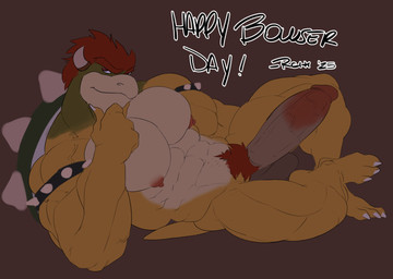 anthro balls big_balls big_penis erection eyebrows genitals glans horn humanoid_genitalia humanoid_penis lying male muscular muscular_anthro muscular_male nipples nude pecs penis pubes shell solo vein veiny_penis remochi mario_bros nintendo bowser koopa scalie hi_res