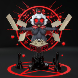 anthro areola bell bell_collar big_breasts black_background black_hooves blood blood_from_eye blood_tears bloody_tears bodily_fluids book breasts cape cape_only clothing collar crown empty_eyes eyelashes female front_view fur genitals gradient_background grey_areola grey_background grey_body grey_fur grey_nipples headgear hooves horn huge_breasts inverted_nipples looking_at_viewer magic magic_circle mostly_nude navel nipples occult_symbol pentagram pubes red_cape red_clothing red_eyes red_horn simple_background solo symbol tears thick_thighs vulva white_body white_fur white_pubes wide_hips general_buta cult_of_the_lamb massive_monster_(studio) lamb_(cult_of_the_lamb) red_crown_(cult_of_the_lamb) bovid caprine mammal sheep 1:1 3d_(artwork) digital_media_(artwork)