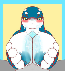 anthro blush bodily_fluids breast_play breasts cum cum_on_face duo female genital_fluids male male/female offscreen_male sex titfuck amalgama125 nintendo pokemon amal_(amalgama125) kyu_(artesjsc) generation_3_pokemon kyogre legendary_pokemon pokemon_(species)