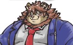 blush brown_body brown_fur clothing fur male mane necktie overweight overweight_male school_uniform simple_background solo uniform white_background yellow_eyes exe_exem lifewonders tokyo_afterschool_summoners vapula_(tas) felid lion mammal pantherine digital_media_(artwork)