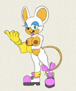 accessory alternate_species anthro barely_visible_genitalia barely_visible_vulva big_breasts boots bow_(feature) bow_accessory bow_ribbon breasts brown_nipples buckteeth clothing female footwear fur furgonomics genitals gloves handwear lipstick makeup mascara mostly_nude nipples orange_body orange_skin ribbons shoes solo tail tail_accessory tail_bow tail_ribbon teeth vulva white_body white_fur fourssss sega sonic_the_hedgehog_(series) pakistan_rouge rouge_the_bat mammal murid murine rat rodent hi_res