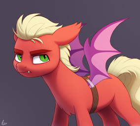 clothing costume ear_tuft eyebrows fake_wings fangs feral fur green_eyes grumpy hair male mane pupils red_body red_fur sharp_teeth simple_background slit_pupils solo tail tan_hair tan_mane tan_tail teeth thick_eyebrows tuft luminousdazzle hasbro mlp_g5 my_little_pony sprout_cloverleaf_(mlp) earth_pony equid equine horse mammal pony 2022 hi_res signature