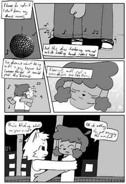 >:3 ahoge blush blush_lines bodily_fluids bottomwear bubble building clothing curly_hair dancing denim denim_bottomwear denim_clothing disco_ball drunk drunk_bubble duo footwear gradient_background hair heart_symbol inner_monologue jeans male male/male notes pants shirt shoelaces shoes simple_background slow_dancing substance_intoxication suspicious sweat sweatdrop tail tank_top text thinking topwear wall_(structure) kory_art normalsville ferris_(normalsville) rocky_(normalsville) bird_dog canid canine canis domestic_dog golden_retriever hunting_dog mammal poodle retriever english_text hi_res monochrome