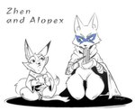 anthro clothing duo eating female fur simple_background tail text white_body white_fur juanp1arts dreamworks kung_fu_panda teenage_mutant_ninja_turtles alopex zhen_(kung_fu_panda) animal_humanoid arctic_fox canid canid_humanoid canine canine_humanoid corsac_fox fox fox_humanoid humanoid mammal mammal_humanoid true_fox crossover sketch