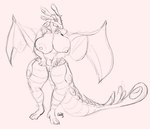 anthro big_breasts breasts female genitals huge_breasts membrane_(anatomy) membranous_wings pussy solo tail wings unknown_artist european_mythology mythology wavern wavern_(bakugan) dragon mythological_creature mythological_scalie scalie western_dragon wyvern hi_res monochrome sketch