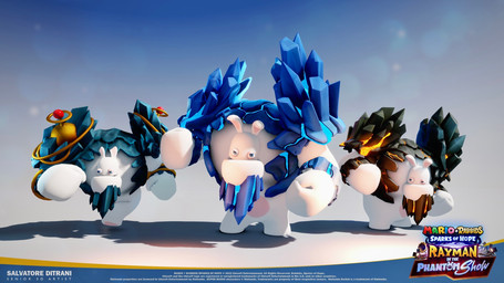 anthro arms_bent big_chin big_hands black_body blue_background blue_body blue_eyes copyright_symbol featureless_legs fist fur gradient_background group half-closed_eyes light long_ears looking_at_viewer male male_anthro mitten_hands narrowed_eyes noseless nude_anthro nude_male pawpads simple_background standing symbol tan_body tan_eyelids tan_pawpads tan_skin text title torn_ear trio walking white_body white_fur year salvatore_ditrani jewish_mythology mario_plus_rabbids_sparks_of_hope mythology nintendo raving_rabbids rayman_(series) ubisoft flamin'_golem hybrid lagomorph mammal mythological_creature mythological_golem rabbid shockin'_golem tidal_golem 16:9 2023 3d_(artwork) artist_name digital_media_(artwork) english_description english_text hi_res lighting official_art shaded widescreen