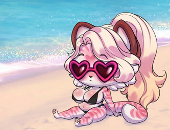 anthro belly big_belly big_breasts black_clothing black_panties black_topwear black_underwear blonde_hair breasts cheek_tuft chibi clothing eyewear facial_tuft female fur hair mouth_closed multicolored_hair obscured_eyes overweight overweight_anthro overweight_female panties pink_body pink_fur pink_hair short_stack sitting solo sunburn sunglasses thick_thighs topwear tuft two_tone_hair under_boob underwear white_body white_fur wide_hips tiggybloom marzipan_(tiggybloom) felid mammal