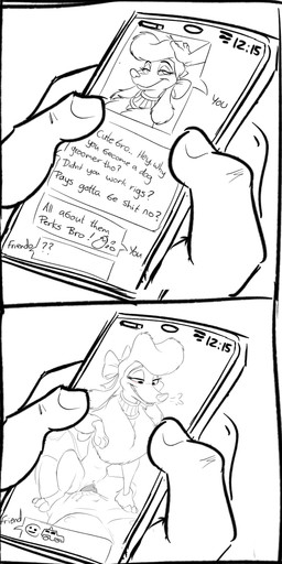 2_panel_comic accessory animal_genitalia animal_vulva ankle_tuft areola arm_tuft bedroom_eyes bestiality black_eyes blush blush_lines bodily_fluids bow_(feature) bow_accessory bow_ribbon breath canine_genitalia canine_vulva cellphone chat collar cowgirl_position dialogue digitigrade duo eggplant eggplant_emoji electronics enjoying eyebrows eyelashes faceless_character faceless_human faceless_male fangs female female_feral female_focus female_on_human female_on_top female_penetrated feral feral_focus feral_penetrated first_person_view floppy_ears food from_front_position fruit fur genital_fluids genitals grin hair hair_accessory hair_bow hair_ribbon half-closed_eyes headpat holding_cellphone holding_object holding_phone holding_smartphone human_on_feral human_penetrating human_penetrating_female human_penetrating_feral interspecies leg_tuft long_hair looking_at_viewer looking_down looking_pleasured lying male male/female male_human male_on_bottom male_on_feral male_penetrating male_penetrating_female male_penetrating_feral male_pov narrowed_eyes navel nipples on_back on_bottom on_top panting paws penetrating_pov penetration penile penile_penetration penis penis_in_vagina phone photo plant profanity quadruped ribbons seductive sex simple_background smartphone smile smiley_face smirk solo_focus speech_bubble spread_legs spreading tail tail_tuft teeth text texting tuft vaginal vaginal_fluids vaginal_penetration vulva white_background wrist_tuft smitty_g disney oliver_and_company georgette_(disney) canid canine canis domestic_dog human hunting_dog mammal poodle 1:2 2026 absurd_res black_and_white comic digital_drawing_(artwork) digital_media_(artwork) english_text hi_res monochrome sketch