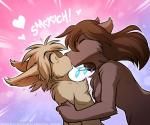 2019 6:5 adobe_photoshop_(artwork) anthro aquamarine_(gem) arm_tuft basitin blush breasts brown_body brown_fur brown_hair canid canine canis canon_couple casual_nudity cheek_tuft chest_tuft colored conditional_dnp crystal digital_media_(artwork) duo ear_tuft elbow_tuft english_text eyebrows eyes_closed facial_tuft featureless_breasts female fur gem gradient_background hair heart_symbol hug jewelry keidran keith_keiser kiss_on_lips kissing larger_female long_hair male male/female mammal natani necklace nude pink_background purple_background romantic romantic_ambiance romantic_couple shocked short_hair side_boob side_view simple_background size_difference smaller_male smooch_(sound_effect) snout social_nudity surprise surprise_kiss tan_body tan_fur tan_hair text tom_fischbach tuft twokinds wolf yellow_eyes