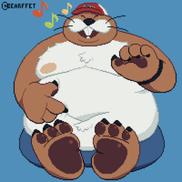anthro belly big_belly black_nose clothing eyes_closed feet hat headgear headwear male moobs musical_note musical_symbol navel nipples overweight overweight_male sitting solo symbol bearffet mario_bros nintendo the_super_mario_galaxy_movie eulipotyphlan mammal mole_(animal) monty_mole 1:1 2026 hi_res