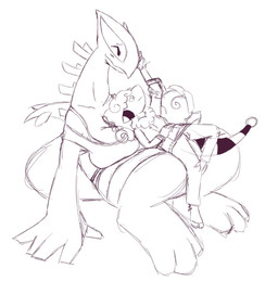 anthro back_spikes big_breasts biped blush blush_lines bottomwear breasts clothed clothing curly_hair duo eyes_closed female hair happy hooves jacket long_hair looking_at_another markings neck_tuft paws size_difference smile spiked_tail spikes spikes_(anatomy) striped_markings striped_tail stripes tail tail_markings tail_orb topwear tuft motherlatias nintendo pokemon flaaffy generation_2_pokemon legendary_pokemon lugia pokemon_(species) 2020 hi_res sketch