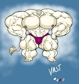 anthro big_muscles big_pecs flexing fur gregorydice huge_arms huge_muscles huge_pecs hyper hyper_muscles male mane muscular nipples pecs posers solo standing white_body white_fur white_mane setrak vast felid lion mammal pantherine hi_res
