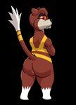 2020 alpha_channel ambiguous_gender anthro anus anus_only brown_body brown_fur buckteeth butt crossed_arms fur generation_5_pokemon grumpy hi_res looking_at_viewer looking_back lopearedquentin mammal nintendo pokemon pokemon_(species) puffed_cheeks raised_tail rear_view red_eyes rodent simple_background solo standing tail teeth transparent_background watchog