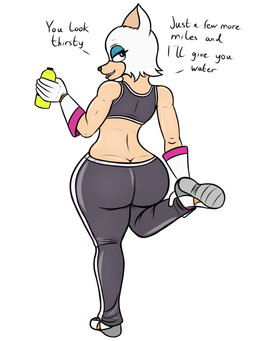 ankle_grab anthro bedroom_eyes big_butt butt butt_cleavage clothing female leg_grab looking_at_viewer looking_back looking_back_at_viewer mature_female narrowed_eyes seductive smile smiling_at_another solo sportswear stretching talking_to_viewer teasing teasing_viewer text tight_clothing oystercatcher7 sega sonic_the_hedgehog_(series) rouge_the_bat bat mammal wingless_bat 2020 3:4 english_text hi_res