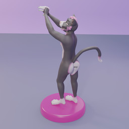 anthro biped butt hair male male_anthro paws piercing pink_hair plantigrade solo tail domestic_cat felid feline felis mammal 1:1 3d_(artwork) digital_media_(artwork) hi_res