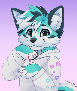 anthro black_eyebrows black_markings blue_body blue_eyes blue_fur cheek_tuft claws clothing eyebrows facial_tuft fur grey_eyes hair heterochromia hoodie inner_ear_fluff looking_at_viewer male markings multicolored_body multicolored_fur multicolored_hair red_claws short_hair smile solo topwear tuft white_body white_clothing white_fur white_hoodie white_topwear feve canid canine mammal colored digital_drawing_(artwork) digital_media_(artwork) half-length_portrait hi_res portrait shaded