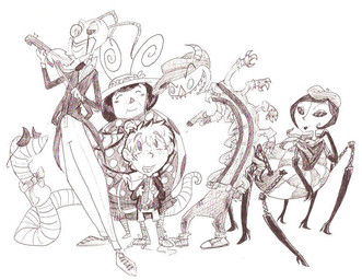anthro female group male genaleah disney james_and_the_giant_peach roald_dahl james_h._trotter miss_spider mr._centipede mr._earthworm mr._grasshopper mrs._ladybug annelid arachnid arthropod beetle centipede cucujoid earthworm grasshopper human insect ladybug mammal myriapod orthopterid spider worm 2009 traditional_media_(artwork)